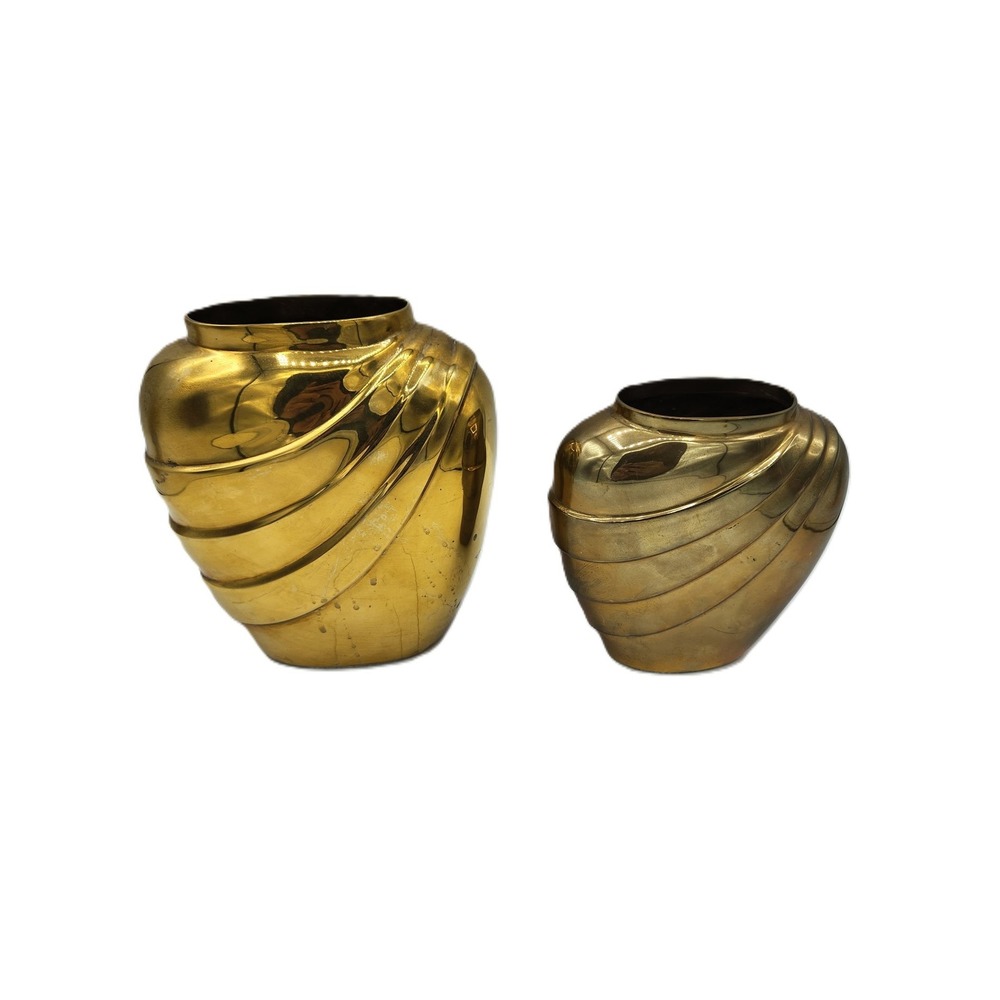 Vintage Brass Vases Art Deco Swirl Ribbon Heavy Metal Set of 2 Home‎ Decor - Picture 3 of 12